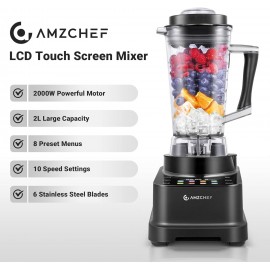 AMZCHEF Blender with Color Screen LED Control Panel, Dark Black
