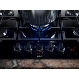 AEG HKB64450NB FlameLight Gas Hob, 4 Burners, 59cm, Gas-on-Glass Cookt