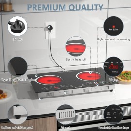 Karinear Double Ceramic Hob, Plug in 2 Zone Electric Ceramic Hob with