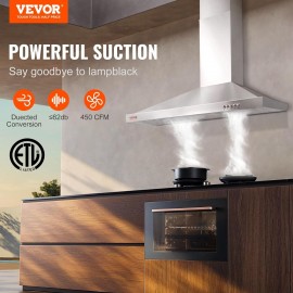 VEVOR TD1775Y-AC-I1 Wall Mount Range Hood Ducted Kitchen Stove Vent, S