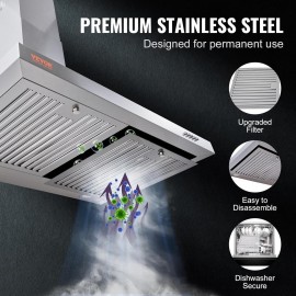VEVOR TD1775Y-AC-I1 Wall Mount Range Hood Ducted Kitchen Stove Vent, S