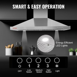 VEVOR TD1775Y-AC-I1 Wall Mount Range Hood Ducted Kitchen Stove Vent, S