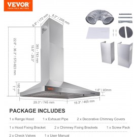 VEVOR TD1775Y-AC-I1 Wall Mount Range Hood Ducted Kitchen Stove Vent, S