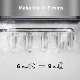 Silonn Countertop Ice Maker, 9 Ice Cubes in 6 Mins, 26 Lbs in 24 Hrs,