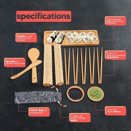 Sushi Making Kit 13 pcs - Easy to Wash kit Includes 2 Sushi Rolling Ma