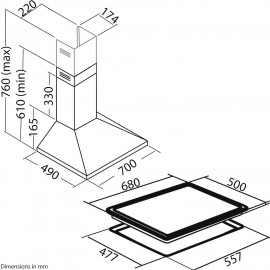 SIA 70cm Stainless Steel 5 Burner Gas Hob And Extractor Chimney Cooker