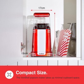 VonShef Popcorn Machine Retro – 1200W Popcorn Maker with Hot Air Circu