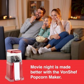 VonShef Popcorn Machine Retro – 1200W Popcorn Maker with Hot Air Circu