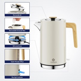 Stainless Steel Rapid Boil Kettle, 3KW, White Wood Effect, Free Limesc
