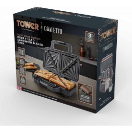 Tower T27036RGG Cavaletto Sandwich Maker with Deep Fill Ridge Plates,