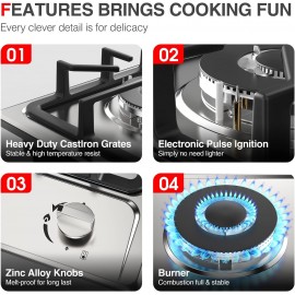 Gas Stove Gas Cooktop 2 Burners 12 Inch,ANHANE Portable Stainless Stee