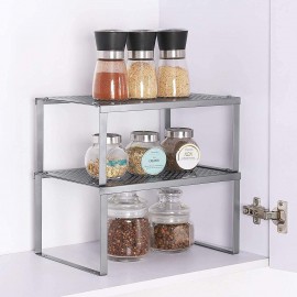 HAITRAL Set of 2 Metal Cupboard Shelf Organiser, Spice Rack, Kitchen S