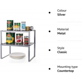 HAITRAL Set of 2 Metal Cupboard Shelf Organiser, Spice Rack, Kitchen S