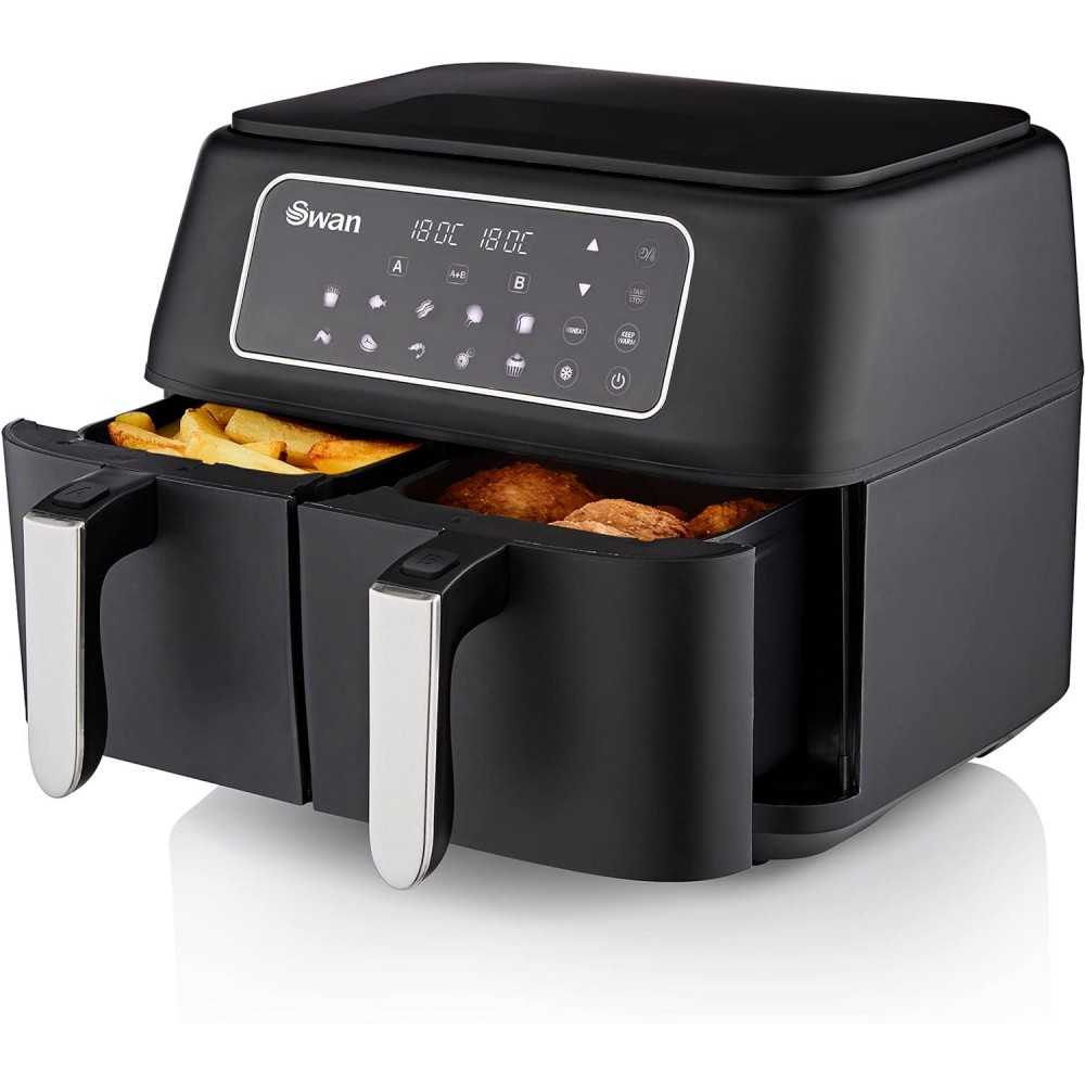 Swan SD10410N 8L Digital Dual Basket Air Fryer with Keep Warm Function