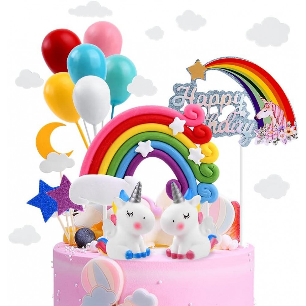 OSDUE 21PCS Unicorn Cake Toppers, Rainbow Party Decorations, Kit Cloud