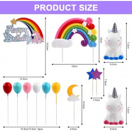 OSDUE 21PCS Unicorn Cake Toppers, Rainbow Party Decorations, Kit Cloud