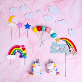 OSDUE 21PCS Unicorn Cake Toppers, Rainbow Party Decorations, Kit Cloud