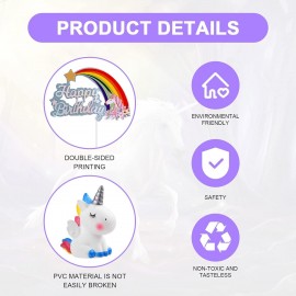 OSDUE 21PCS Unicorn Cake Toppers, Rainbow Party Decorations, Kit Cloud