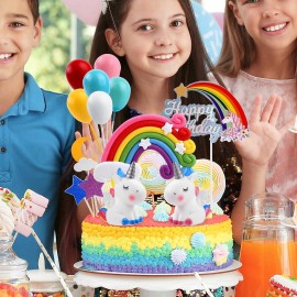OSDUE 21PCS Unicorn Cake Toppers, Rainbow Party Decorations, Kit Cloud