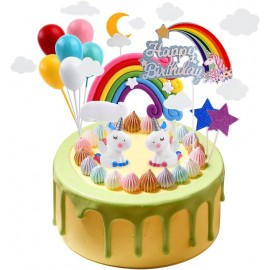 OSDUE 21PCS Unicorn Cake Toppers, Rainbow Party Decorations, Kit Cloud