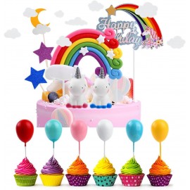 OSDUE 21PCS Unicorn Cake Toppers, Rainbow Party Decorations, Kit Cloud