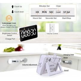 Kitchen Timer, XREXS Rechargeable Timers for Cooking, Adjustable Brigh