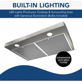 Broan-NuTone BCSQ130SS Three-Speed Glacier Under-Cabinet Range Hood wi
