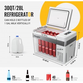 BougeRV 12 Volt Refrigerator 12V Car Fridge 30 Quart Portable Freezer