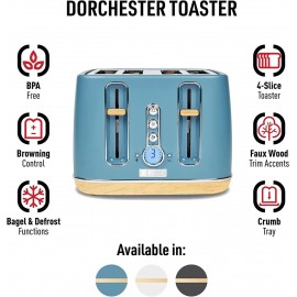 Haden Dorchester 4 Slice Wide Slot Bread and Bagel Retro Toaster with