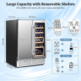 COSTWAY Dual Zone Wine Beverage Fridge, 18 Bottles & 57 Cans Double Do