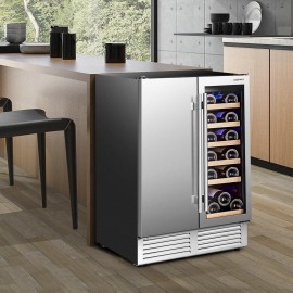 COSTWAY Dual Zone Wine Beverage Fridge, 18 Bottles & 57 Cans Double Do