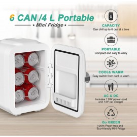 CROWNFUL Mini Fridge, 4 Liter 6 Can Portable Cooler and Warmer, Person