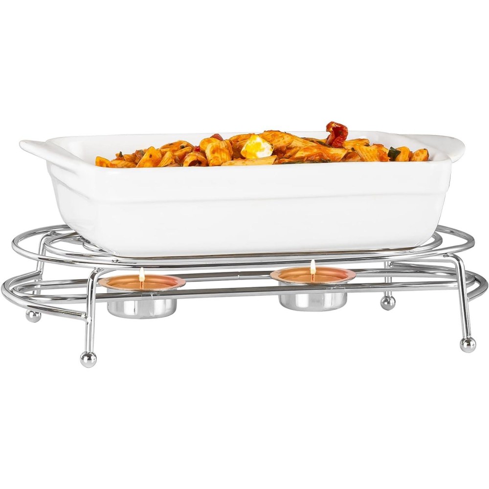 Innoteck Essentials Chrome Food Warmer 28cm - With Double Tea Light Ca