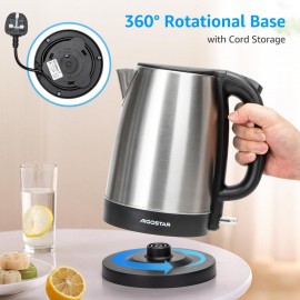 Aigostar Electric Kettle, 1.7L Quiet Fast Boil Kettle Cordless, Boil-d