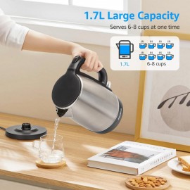 Aigostar Electric Kettle, 1.7L Quiet Fast Boil Kettle Cordless, Boil-d