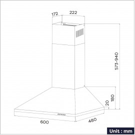 CIARRA CAB6201A Cooker Hood Black Chimney Range Hood 600mm Recirculati