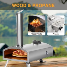 Multi-Fuel Outdoor Pizza Oven 12 inch Wood Fired & Gas Pizza Oven for