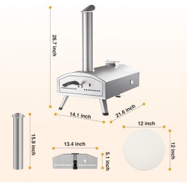 Multi-Fuel Outdoor Pizza Oven 12 inch Wood Fired & Gas Pizza Oven for