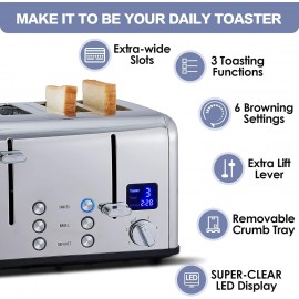 CUSIMAX 4 Slice Toaster, Ultra-Clear LED Display & Extra Wide Slots, D