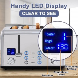 CUSIMAX 4 Slice Toaster, Ultra-Clear LED Display & Extra Wide Slots, D