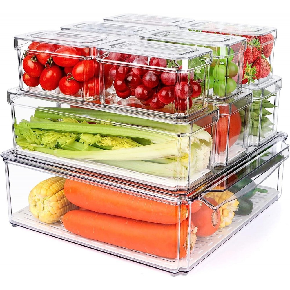 KAHEIGN 10Pcs Fridge Organizers, 3 Sizes Clear Stackable Storage Bin B