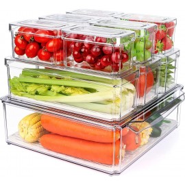 KAHEIGN 10Pcs Fridge Organizers, 3 Sizes Clear Stackable Storage Bin B