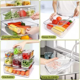 KAHEIGN 10Pcs Fridge Organizers, 3 Sizes Clear Stackable Storage Bin B