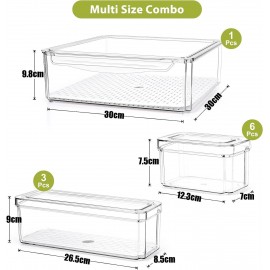 KAHEIGN 10Pcs Fridge Organizers, 3 Sizes Clear Stackable Storage Bin B