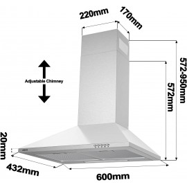 CIARRA Cooker Hoods 60cm CBCS6201 Stainless Steel Chimney vent Hood 60