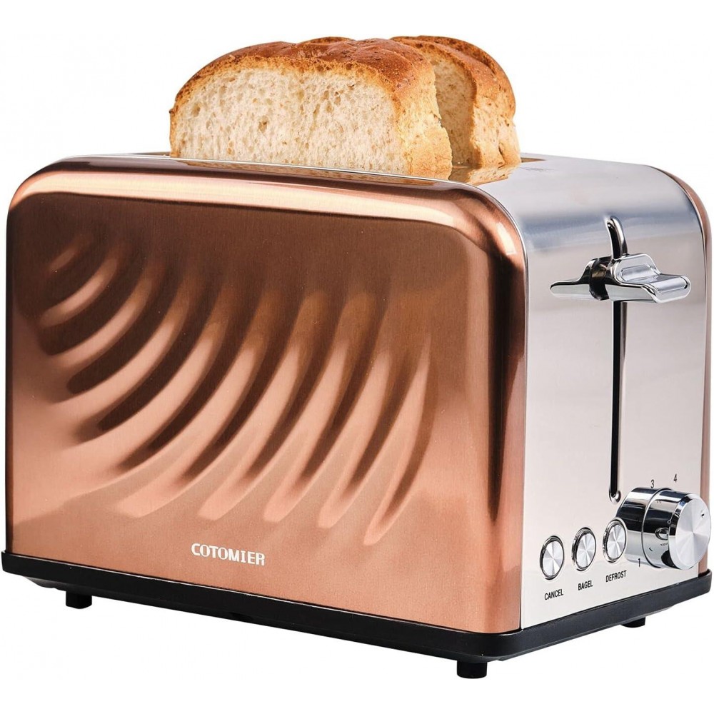 Toaster 2 Slice, Retro Cream White Stainless Steel Toaster with Defros