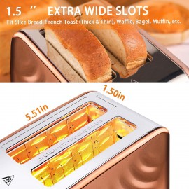 Toaster 2 Slice, Retro Cream White Stainless Steel Toaster with Defros