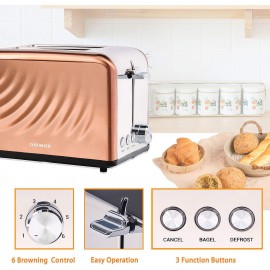 Toaster 2 Slice, Retro Cream White Stainless Steel Toaster with Defros