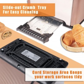 Toaster 2 Slice, Retro Cream White Stainless Steel Toaster with Defros