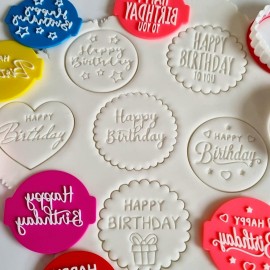 Happy Birthday HB09 - embosser / stamp for fondant, icing, cupcake, ca
